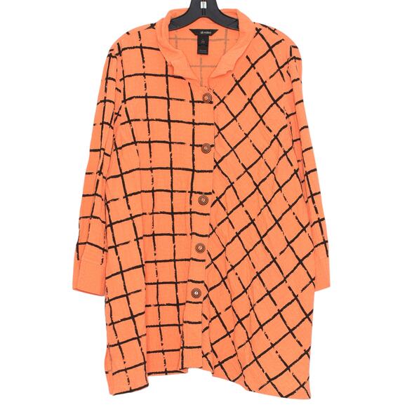 Ali Miles Tops - Ali Miles Tunic Top Crinkle Cottage Boho Button Up Checkered Neon Orange Large